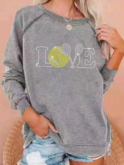 Women's love tennis rhinestone print sweatshirt