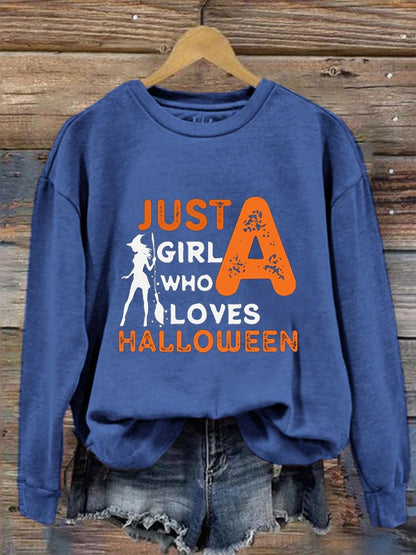 Women's Just A Girl Who Loves Halloween Crew Neck Sweatshirt