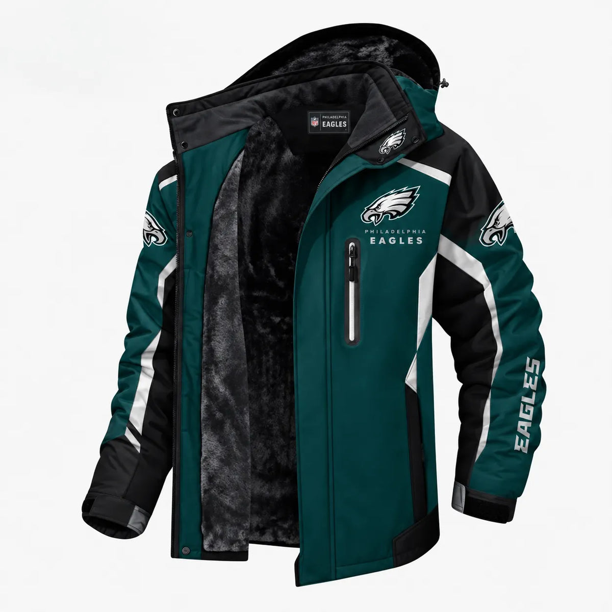 AEGE PHILADELPHIA EAGLES TEAM LOGO FOOTBALL GRAPHIC FLEECE LINED HOODED JACKET