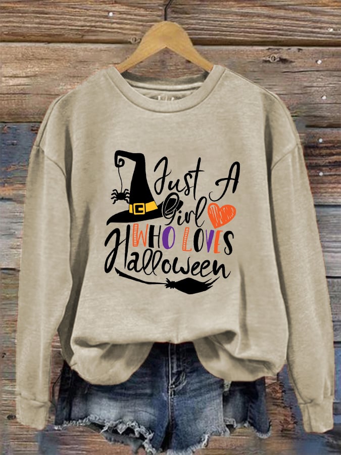 Women's "Just a Girl Who Loves Halloween" printed casual sweatshirt