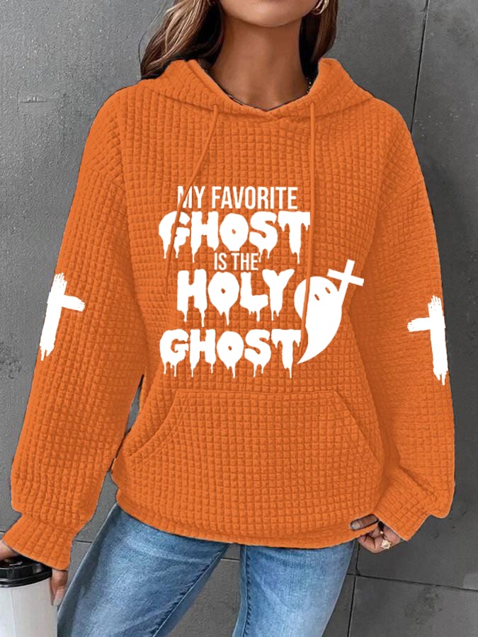 Women's Halloween My Favorite Ghost Is The Holy Ghost Casual Waffle Hoodie