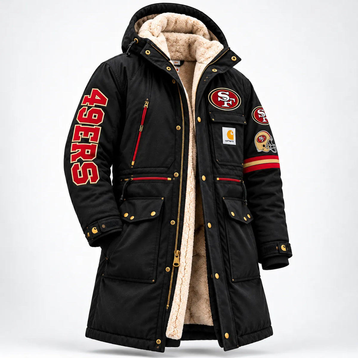UNISEX SAN FRANCISCO 49ERS SHERPA LINED WORKWEAR HOODED WINTER PARKA JACKET
