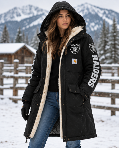 LAS VEGAS RAIDERS UNISEX SHERPA-LINED LONG WINTER PARKA JACKET