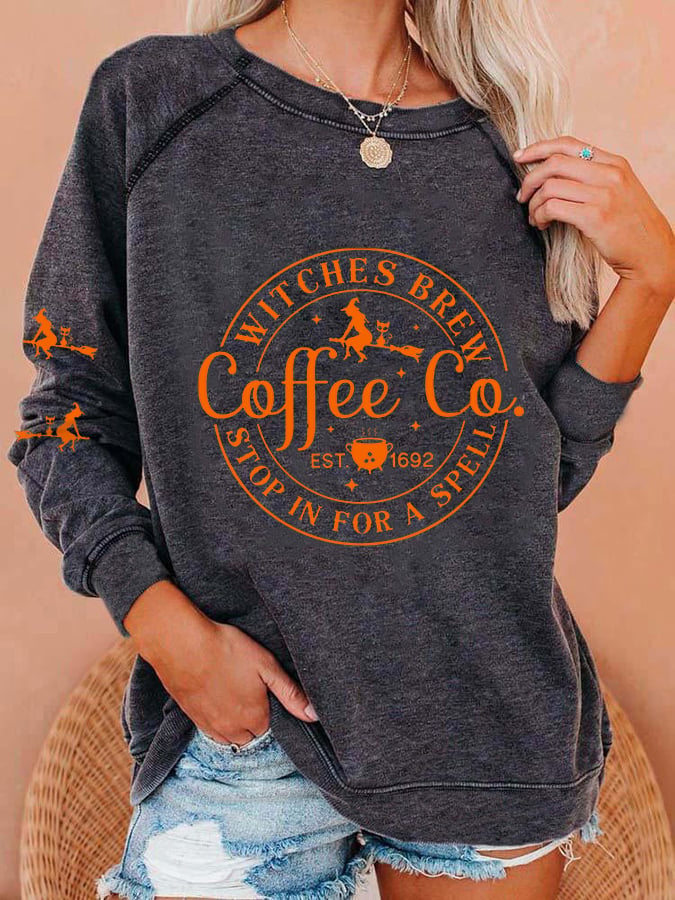 Women's Halloween Funny Coffee Co Witches Brew Printed Sweatshirt