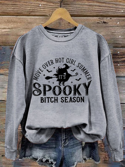 Women's Move Over Hot Girl Summer It's Spooky Bitch Season Witch Print Sweatshirt