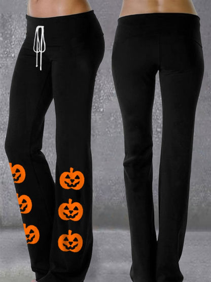 Women's Halloween Pumpkin Face Print Casual Wide-Leg Yoga Pants