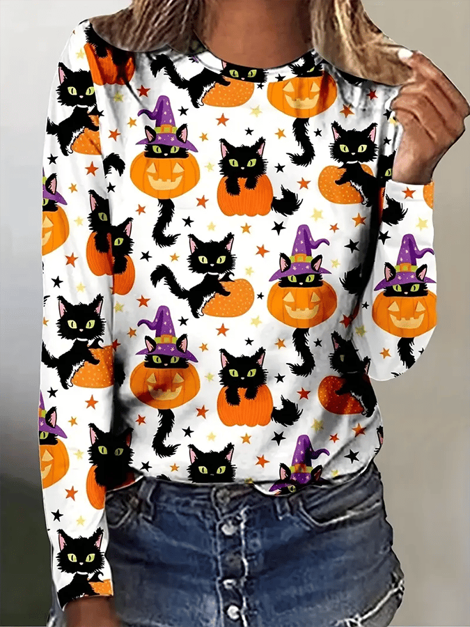 Women's Halloween Print Long Sleeve T-Shirt