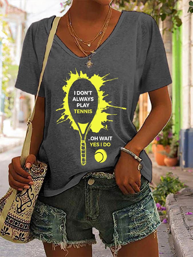 Women's Tennis Print V-Neck T-Shirt