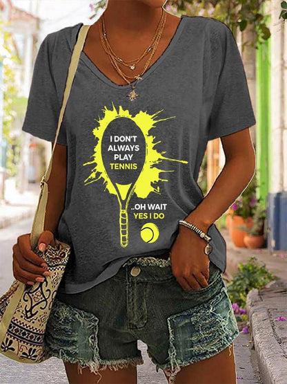 Women's Tennis Print V-Neck T-Shirt
