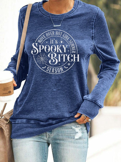 Women's Halloween Move Over Hot Girl Summer It's Spooky Bitch Season Print Sweatshirt