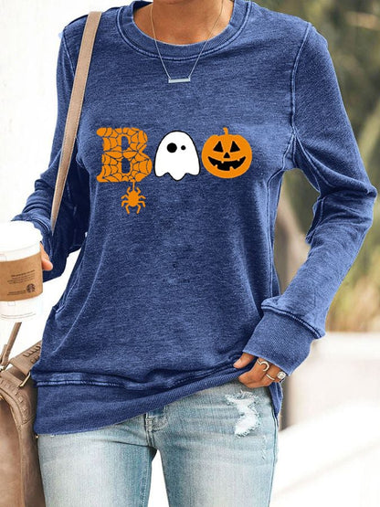 Women's Halloween Boo Printed Sweatshirt