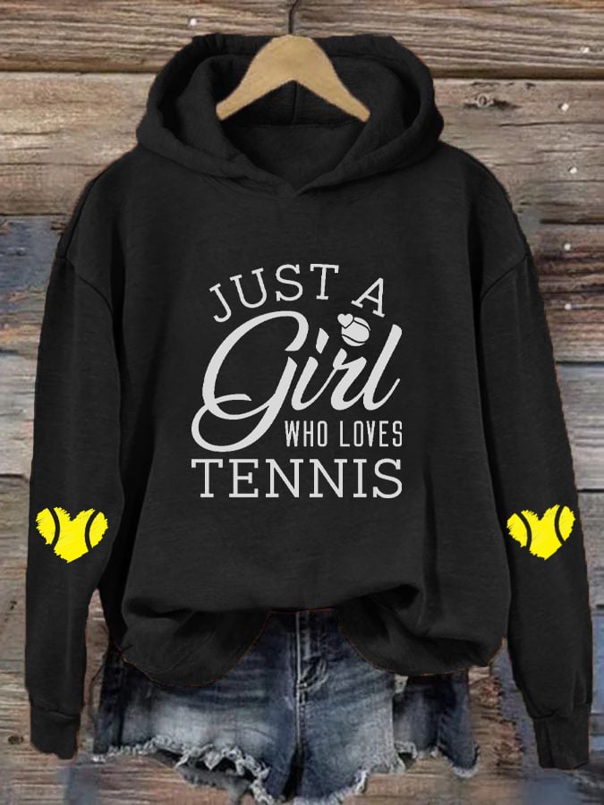 Women's "Just A Girl Who Loves Tennis" Printed Casual Hooded Sweatshirt