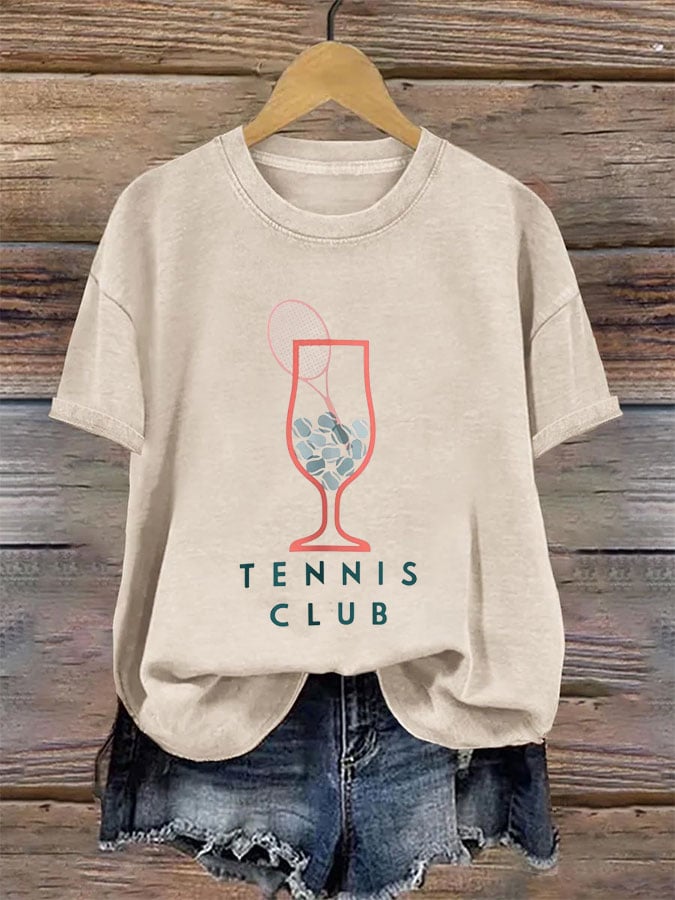Women's Tennis Printed Round-Neck Casual T-Shirt