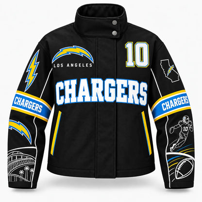 LOS ANGELES CHARGERS TEAM LOGO FOOTBALL GRAPHIC STAND COLLAR JACKET