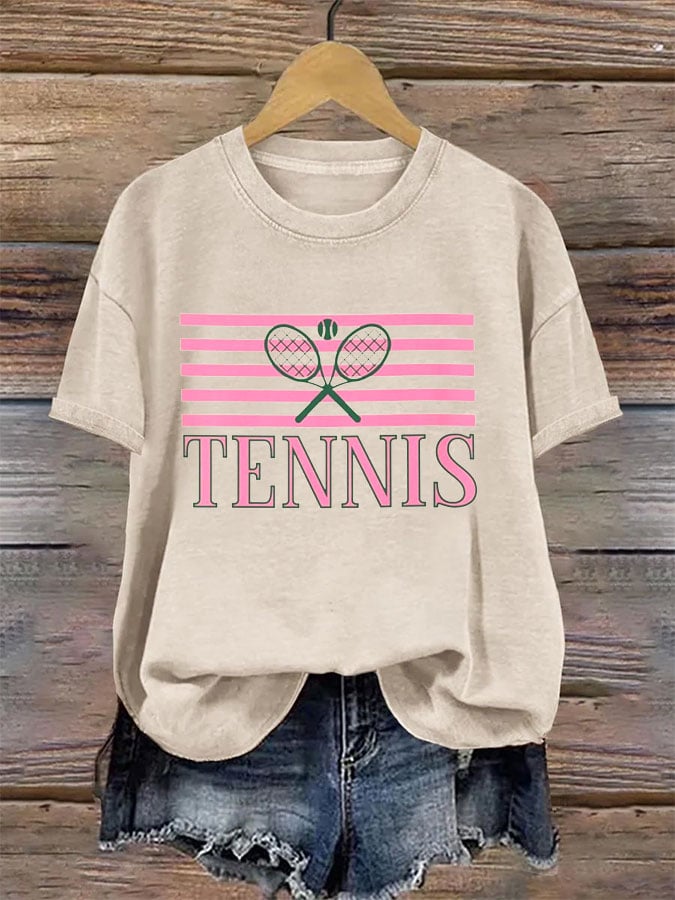 Women's Tennis Printed Round-Neck Casual T-Shirt