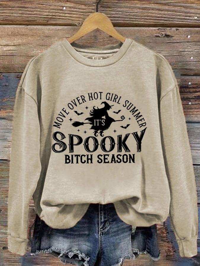 Women's Move Over Hot Girl Summer It's Spooky Bitch Season Witch Print Sweatshirt