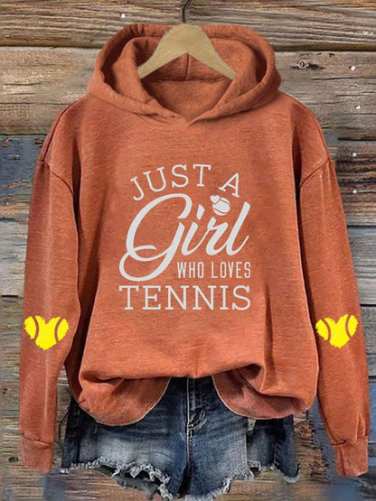 Women's "Just A Girl Who Loves Tennis" Printed Casual Hooded Sweatshirt
