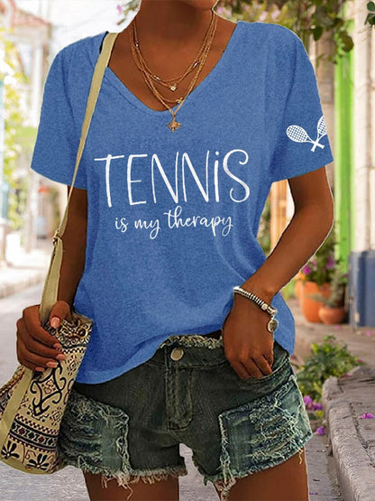 Women's Tennis Is My Therapy Print T-shirt