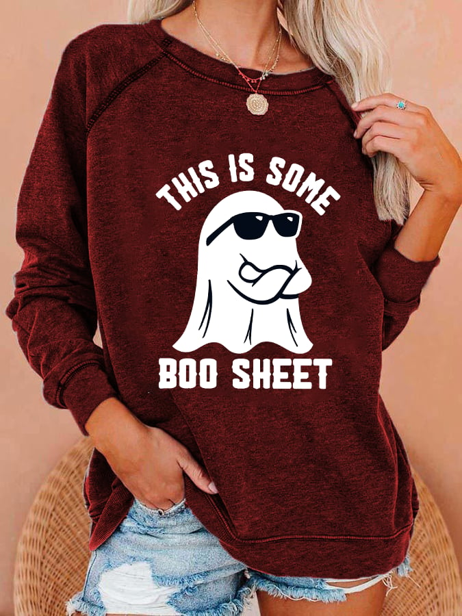 Women's Halloween This Is Some Boo Sheet Print Sweatshirt