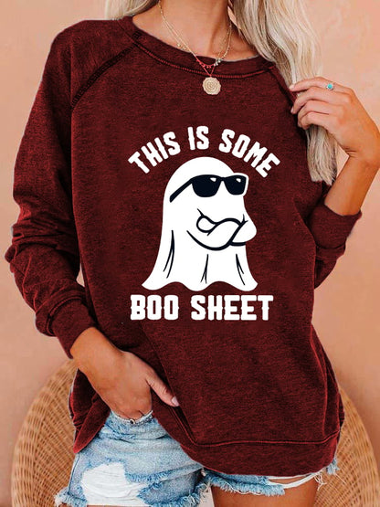 Women's Halloween This Is Some Boo Sheet Print Sweatshirt