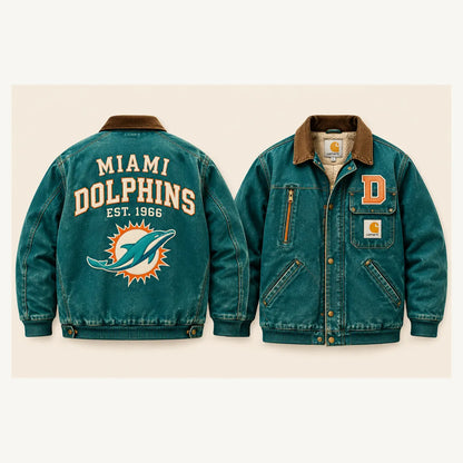 UNISEX MIAMI DOLPHINS SHERPA LINED OVERSIZED WORKWEAR WINTER PARKA JACKET