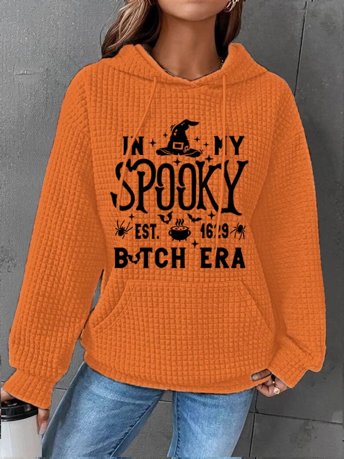 Women's Halloween Spooky B*tch Season Printed Sweatshirt Printed Waffle Hooded Sweatshirt