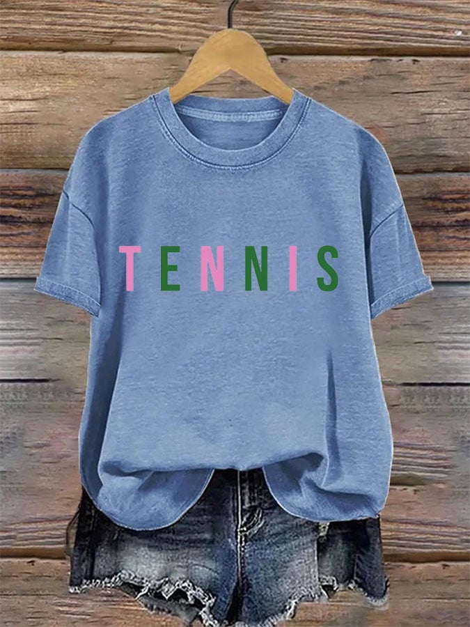 Women's Tennis Printed Round-Neck Casual T-Shirt