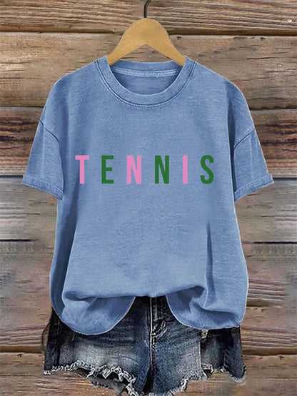 Women's Tennis Printed Round-Neck Casual T-Shirt