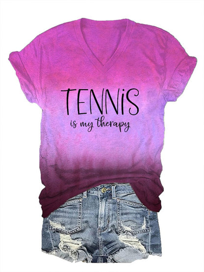 Women's Tennis Is My Therapy Print T-Shirt