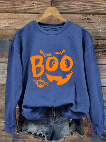 Women's  Funny Halloween Pumpkin Face Boo Print Sweatshirt