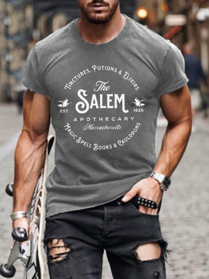 Men's Salem Massachusetts Happy Halloween Witch Print T-Shirt