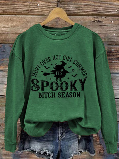 Women's Move Over Hot Girl Summer It's Spooky Bitch Season Witch Print Sweatshirt