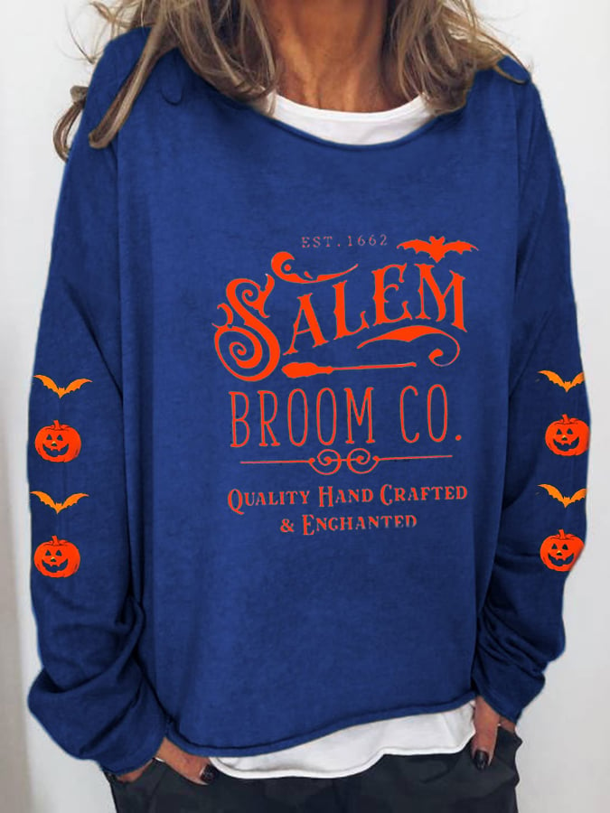 Women's Halloween Salem Broom Co Casual Long-Sleeve T-Shirt