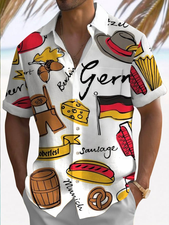 Stylish Oktoberfest beer print short sleeve shirt for men