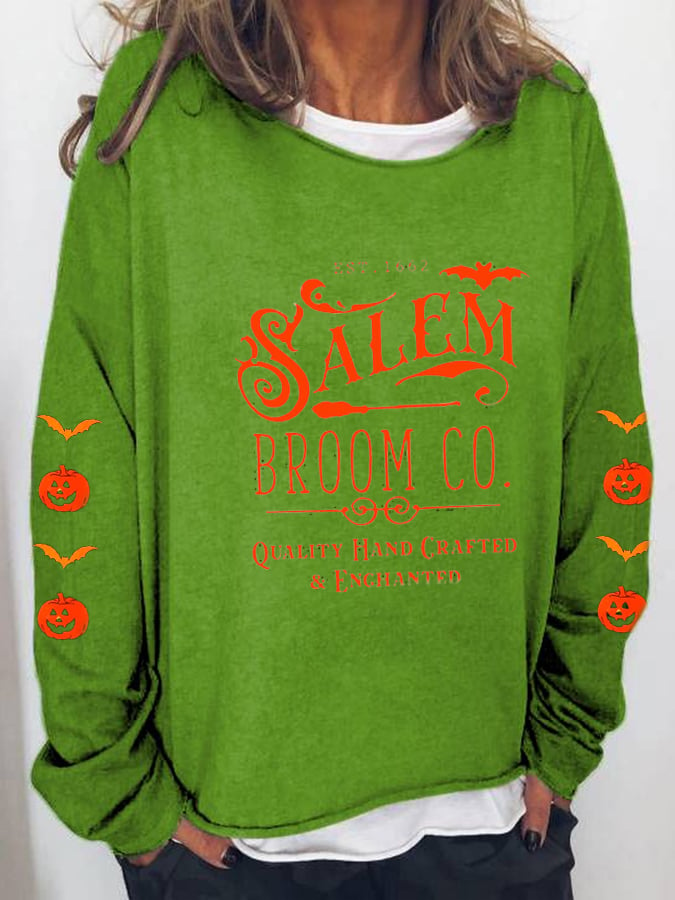 Women's Halloween Salem Broom Co Casual Long-Sleeve T-Shirt