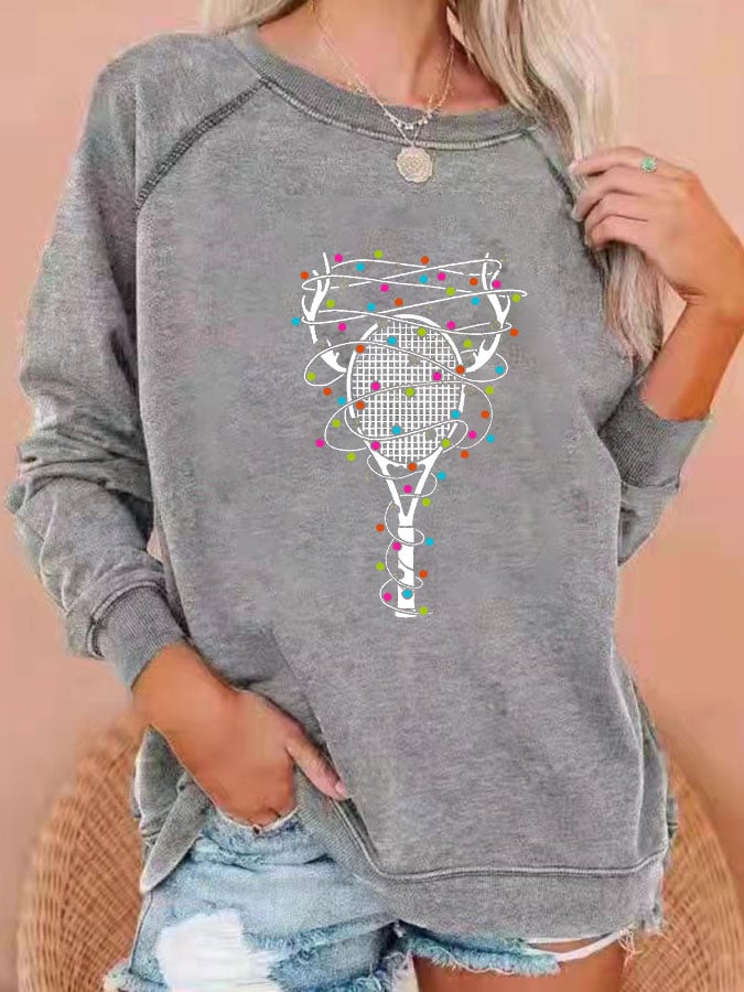 Women's Tennis Christmas Elk Lantern Printed Sweatshirt