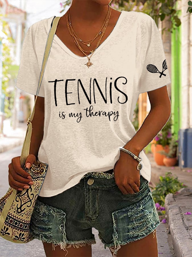 Women's Tennis Is My Therapy Print T-shirt