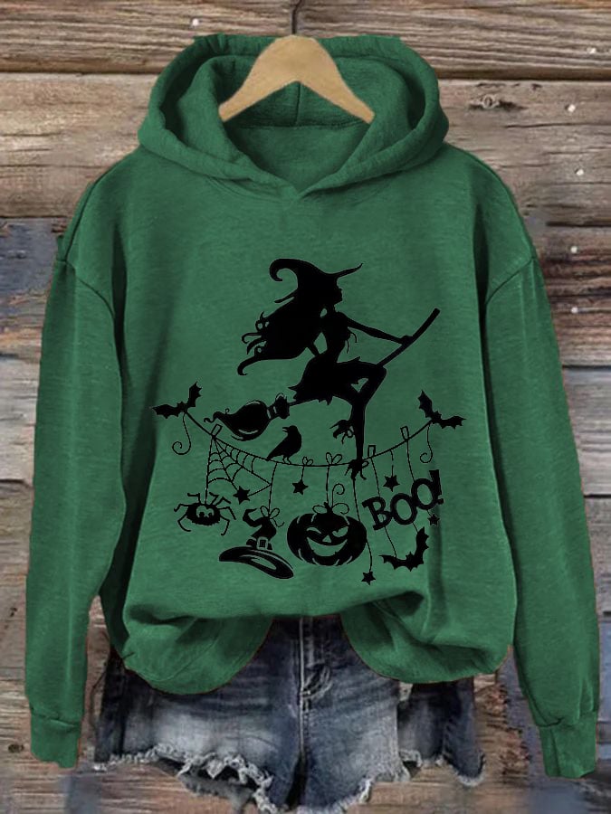 Women's Funny Halloween Witch Boo Printed Casual Hoodie