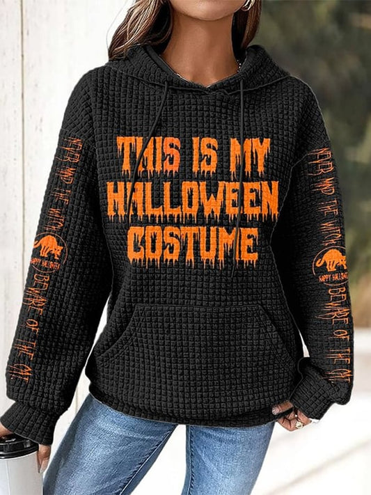 Halloween Letter Printed Waffle Hoodie