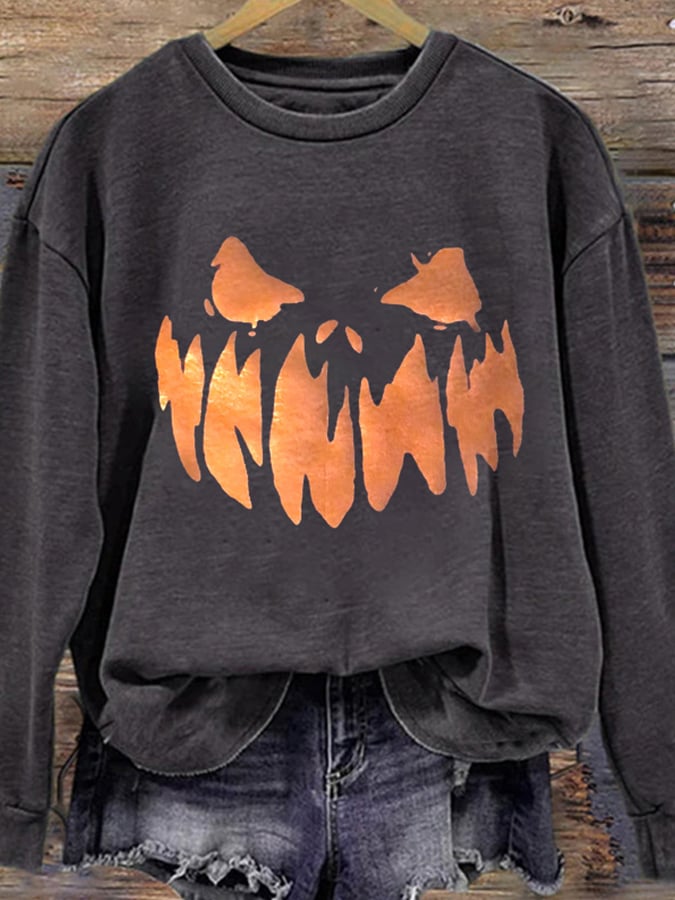 Women's Casual Halloween Spooky Print Long Sleeve Sweatshirt