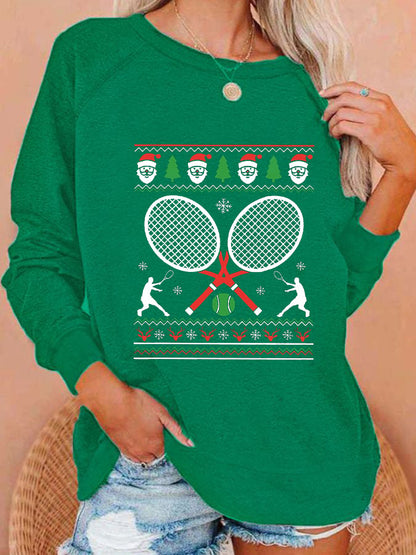 Women's Christmas Tennis Racket Printed Casual Sweatshirt