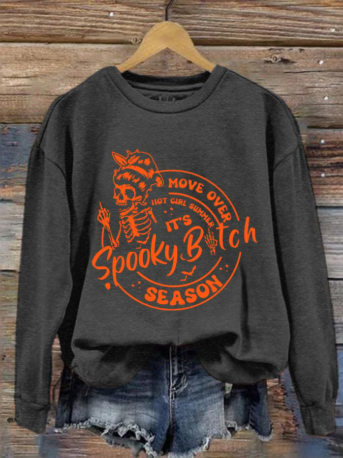 Women's Funny Halloween Spooky Bitch Season Move Over Hot Girl Summer Printed Sweatshirt