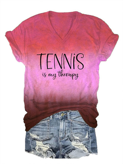 Women's Tennis Is My Therapy Print T-Shirt