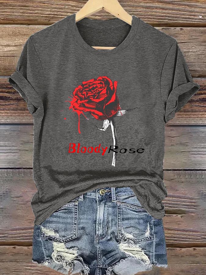 Women's Bloody Rose Print Casual T-Shirt