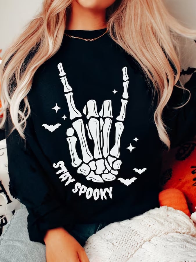 Women's Halloween Skeleton Palm Casual Sweatshirt