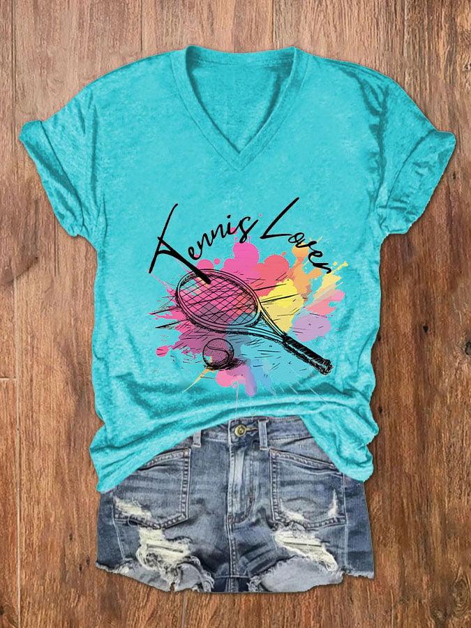 Women's Funny Tennis Tennis Lover Print V-Neck T-Shirt