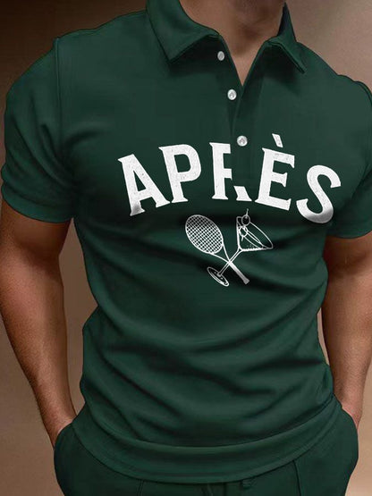 Men's Apres Tennis Button-Down Short-Sleeved Casual Polo Shirt
