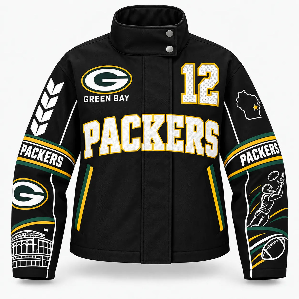 GREEN BAY PACKERS TEAM LOGO FOOTBALL GRAPHIC STAND COLLAR JACKET