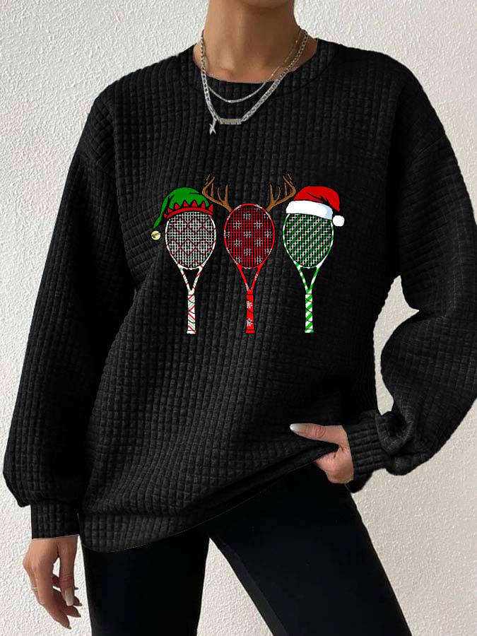 Women's Christmas Tennis Racket Print Waffle Sweatshirt