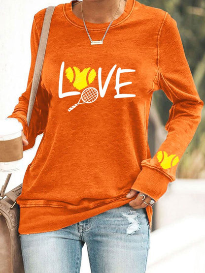 Women's love tennis printed casual sweatshirt